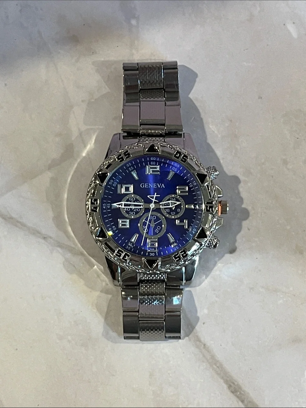 Geneva Blue Dial Silver-Tone Chronograph Watch 46mm